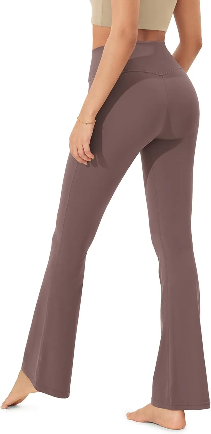 ODODOS Women's Cloud Feeling Crossover Flared Pants with Back Pocket, High Waist Bootcut Lounge Yoga Pants-30/32" Inseam