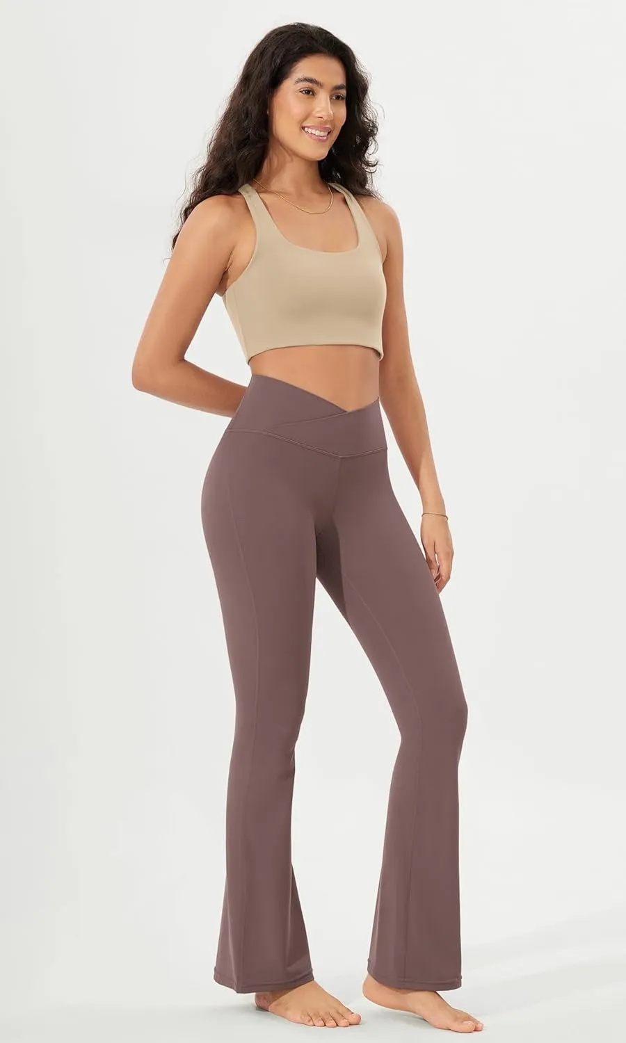 ODODOS Women's Cloud Feeling Crossover Flared Pants with Back Pocket, High Waist Bootcut Lounge Yoga Pants-30/32" Inseam