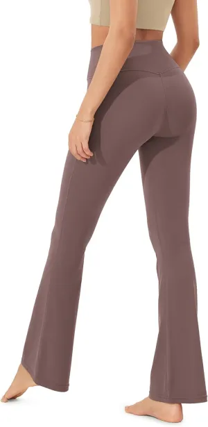 ODODOS Women's Cloud Feeling Crossover Flared Pants with Back Pocket, High Waist Bootcut Lounge Yoga Pants-30/32" Inseam