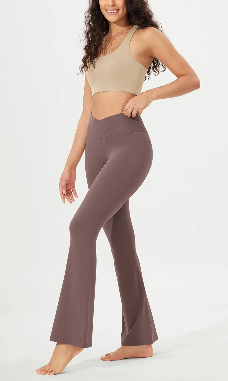 ODODOS Women's Cloud Feeling Crossover Flared Pants with Back Pocket, High Waist Bootcut Lounge Yoga Pants-30/32" Inseam