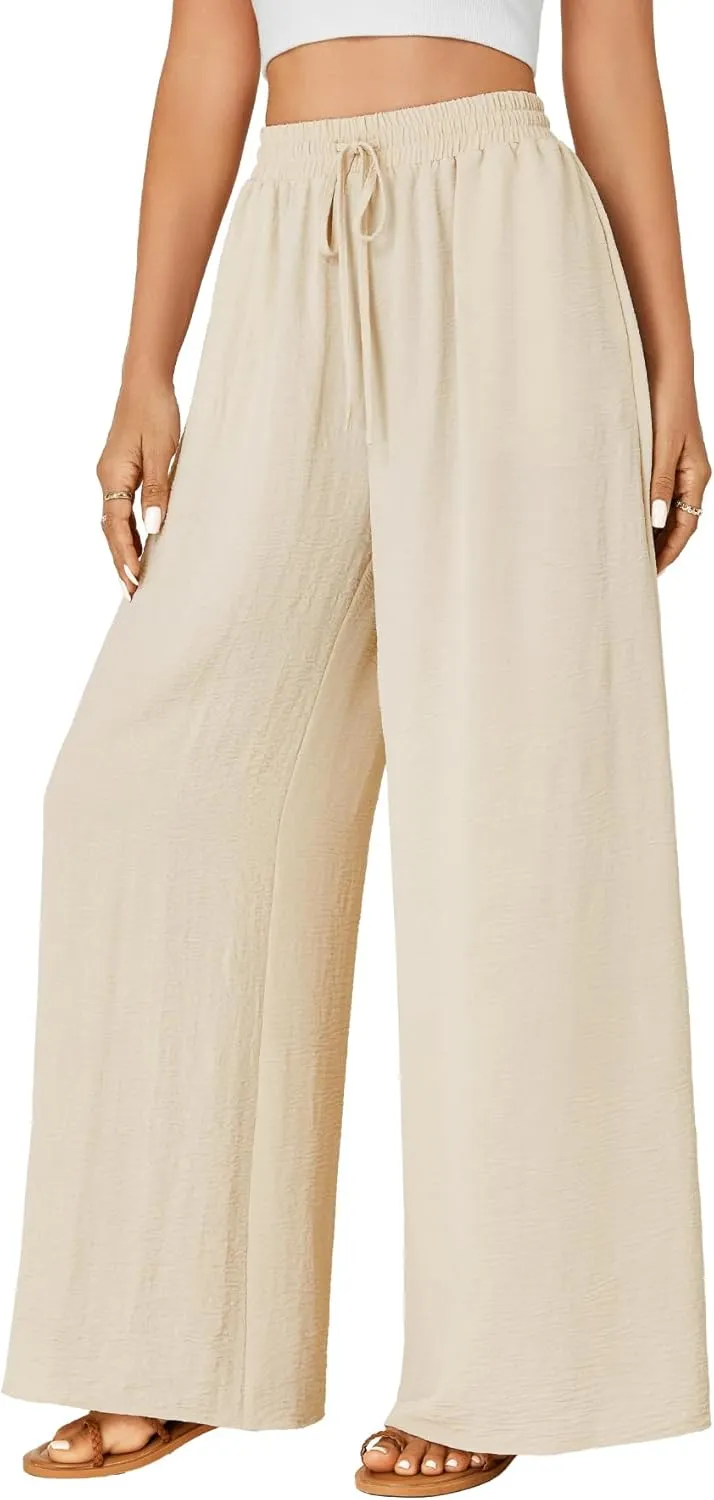 OPOIPIN Women's Casual High Waist Palazzo Drawstring Flowy Wide Leg Pants with Pockets