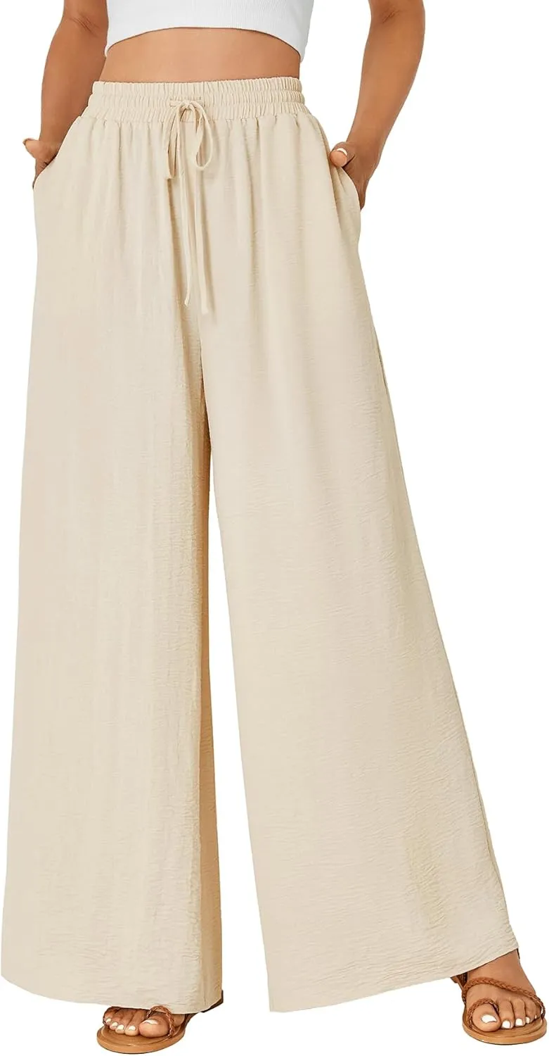 OPOIPIN Women's Casual High Waist Palazzo Drawstring Flowy Wide Leg Pants with Pockets