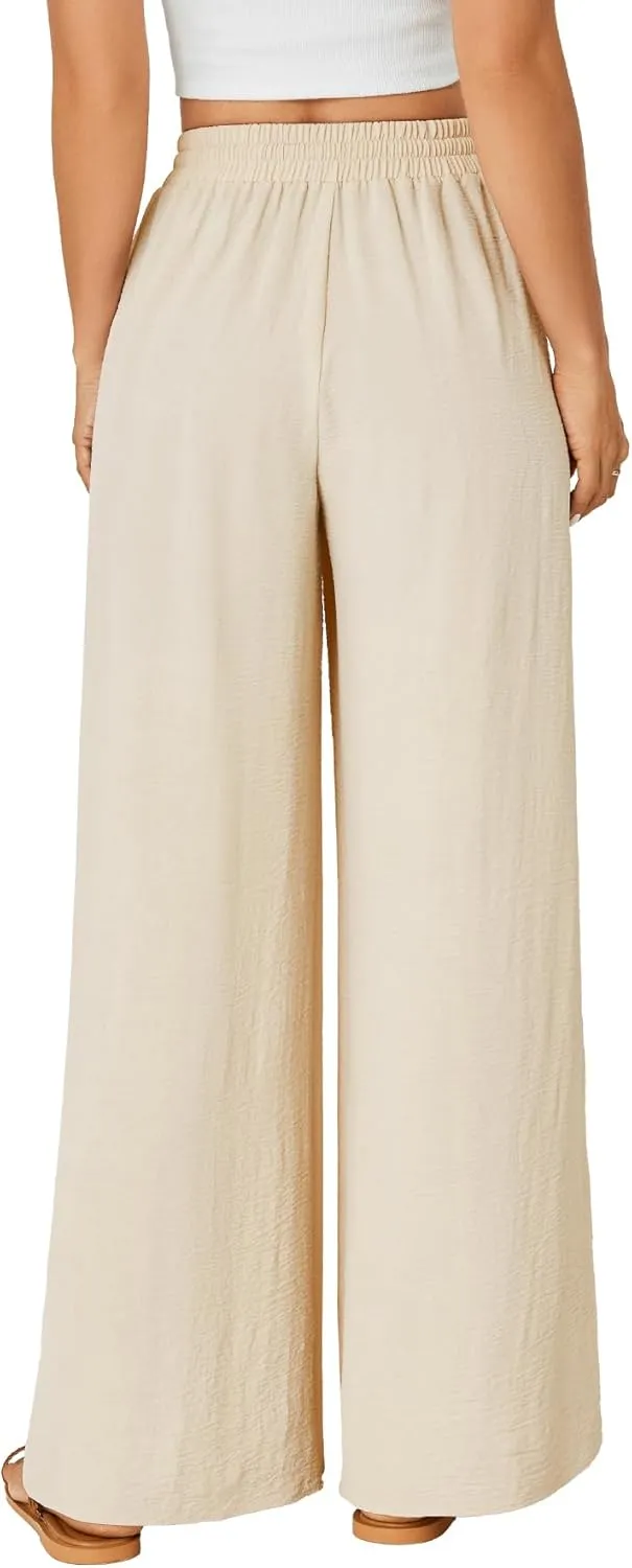 OPOIPIN Women's Casual High Waist Palazzo Drawstring Flowy Wide Leg Pants with Pockets