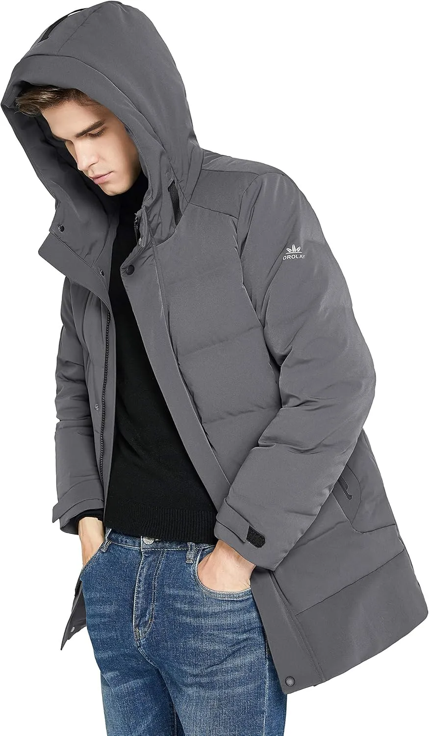 Orolay Men's Double Snap Winter Down Coat Thickened Jacket with Stand Collar