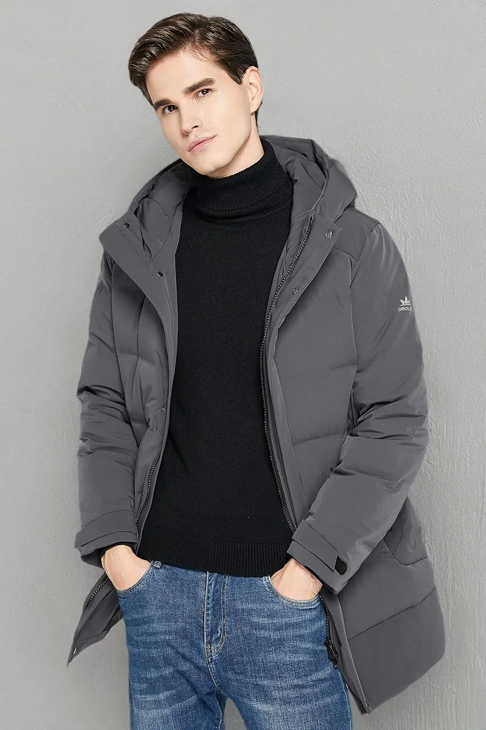 Orolay Men's Double Snap Winter Down Coat Thickened Jacket with Stand Collar