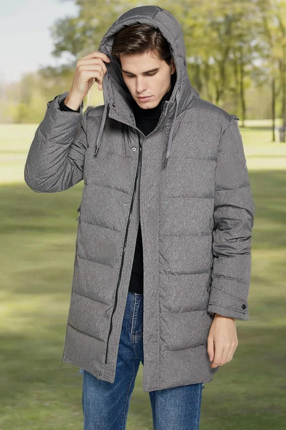 Orolay Men's Long Hooded Winter Down Jacket Warm Puffer Jacket
