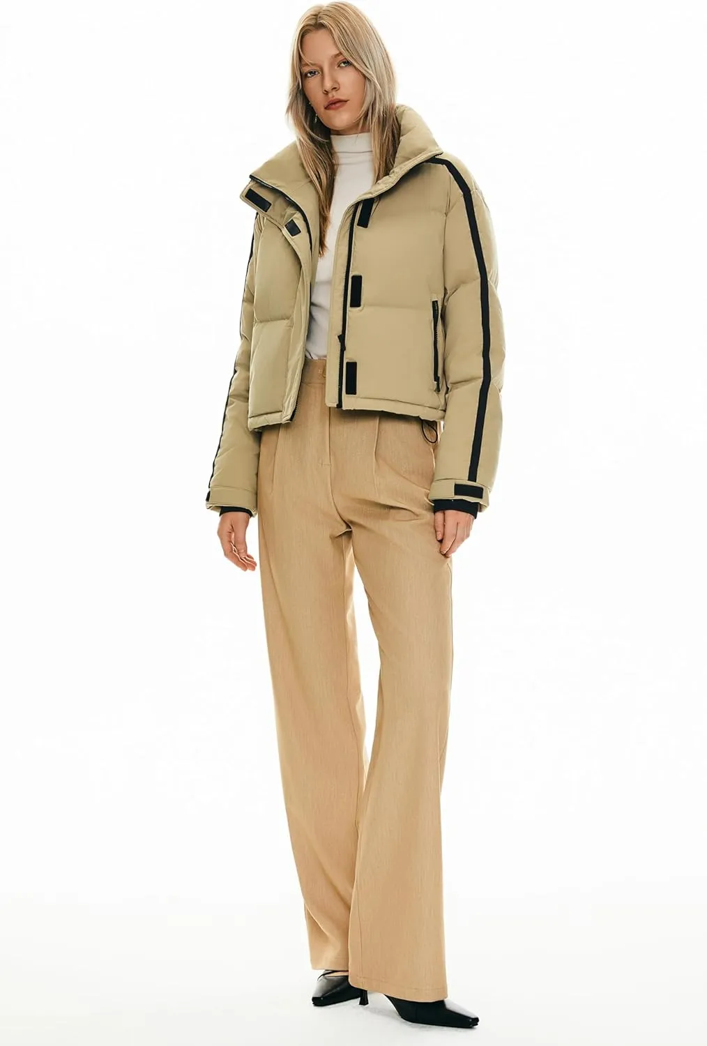 Orolay Women's Cropped Puffer Jacket Winter Stand Collar Quilted Down Coat Warm Fashion Zip Up Outerwear with Pockets