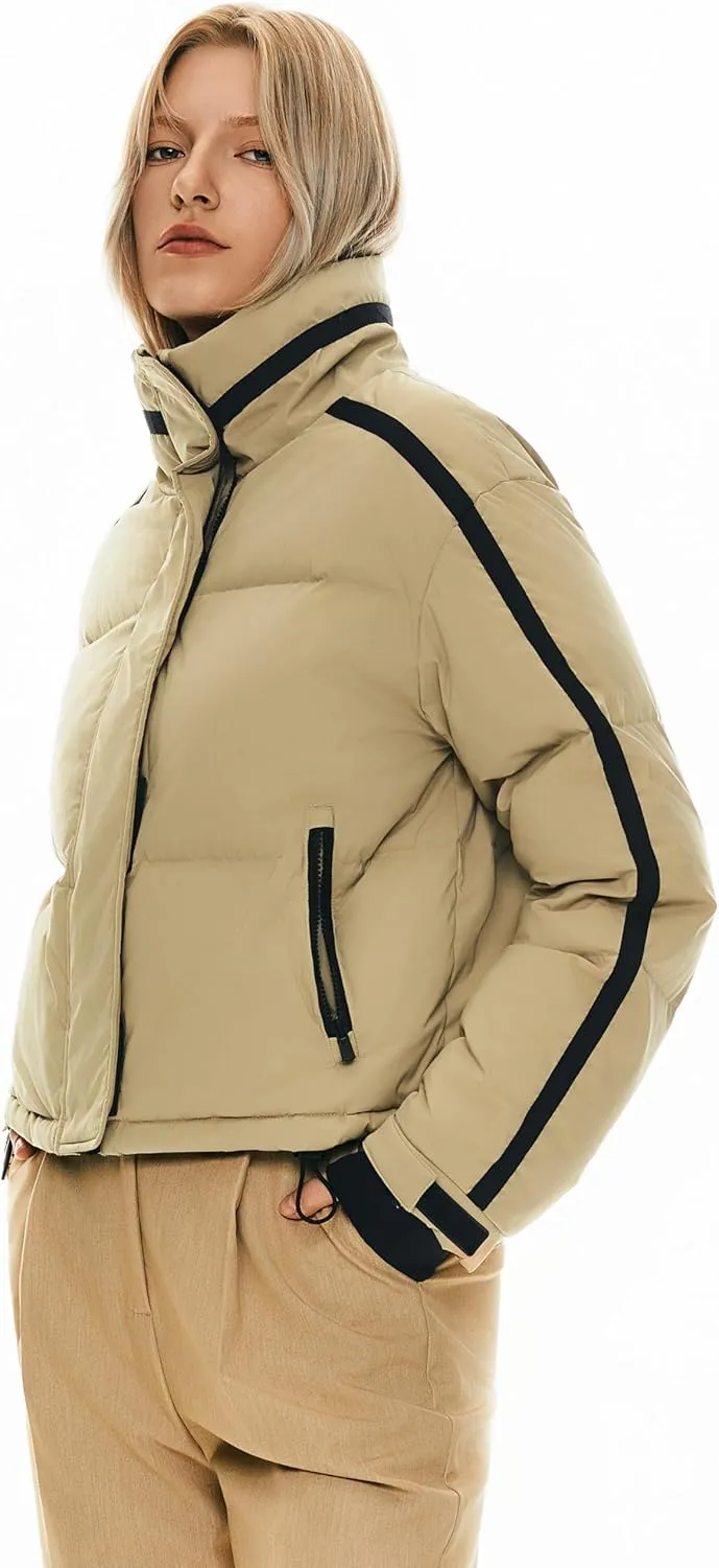 Orolay Women's Cropped Puffer Jacket Winter Stand Collar Quilted Down Coat Warm Fashion Zip Up Outerwear with Pockets
