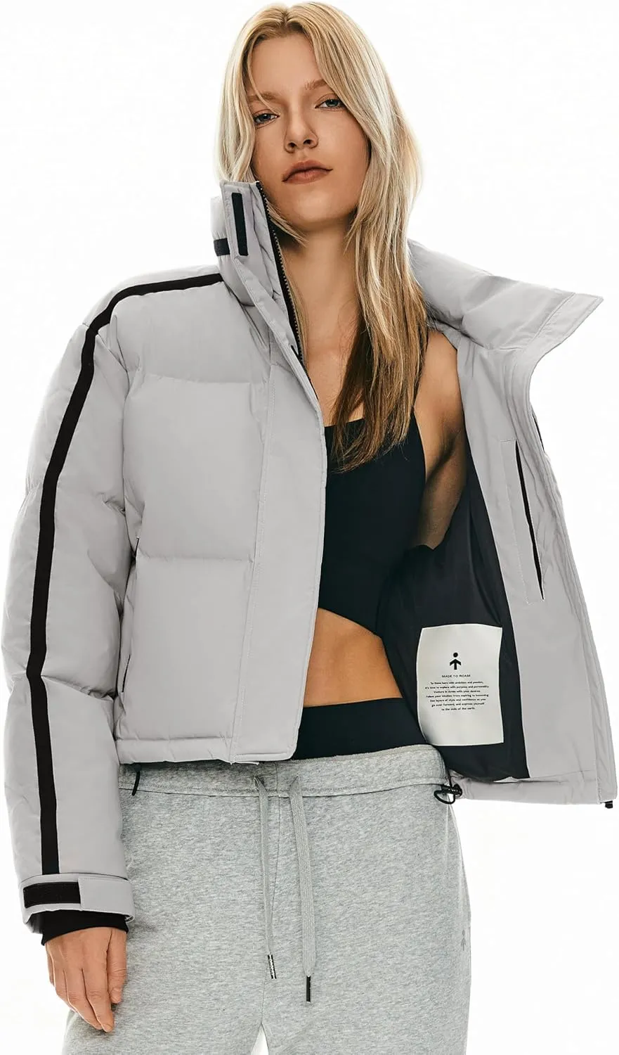 Orolay Women's Cropped Puffer Jacket Winter Stand Collar Quilted Down Coat Warm Fashion Zip Up Outerwear with Pockets