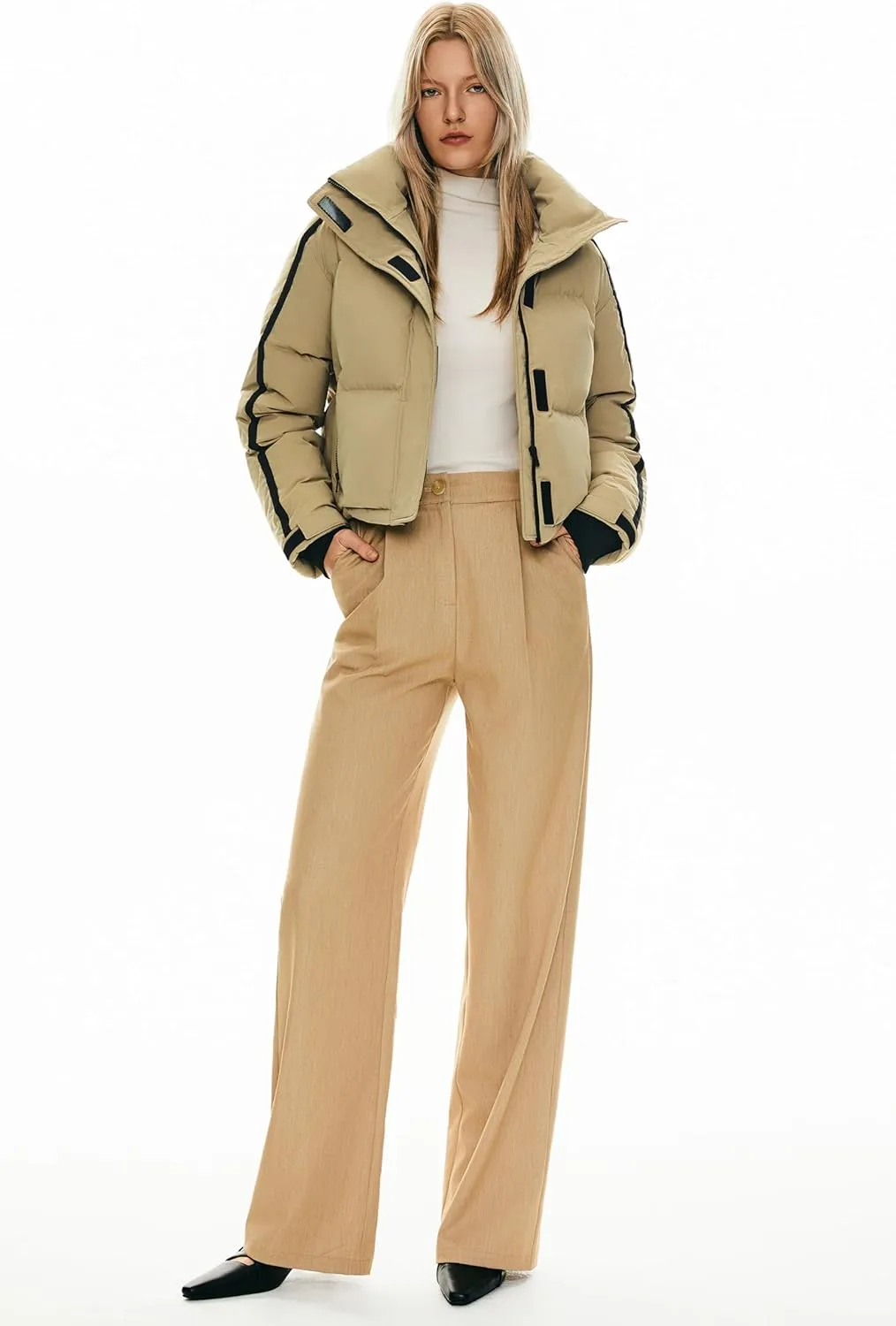 Orolay Women's Cropped Puffer Jacket Winter Stand Collar Quilted Down Coat Warm Fashion Zip Up Outerwear with Pockets