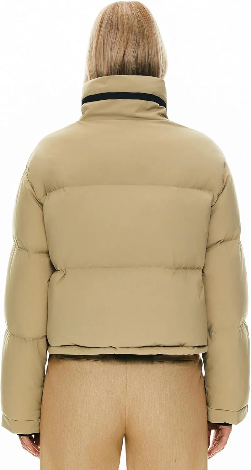 Orolay Women's Cropped Puffer Jacket Winter Stand Collar Quilted Down Coat Warm Fashion Zip Up Outerwear with Pockets