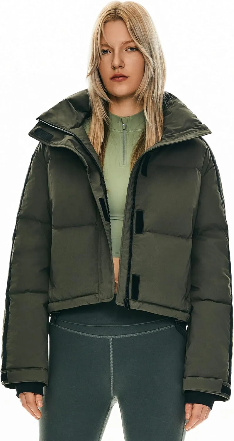 Orolay Women's Cropped Puffer Jacket Winter Stand Collar Quilted Down Coat Warm Fashion Zip Up Outerwear with Pockets