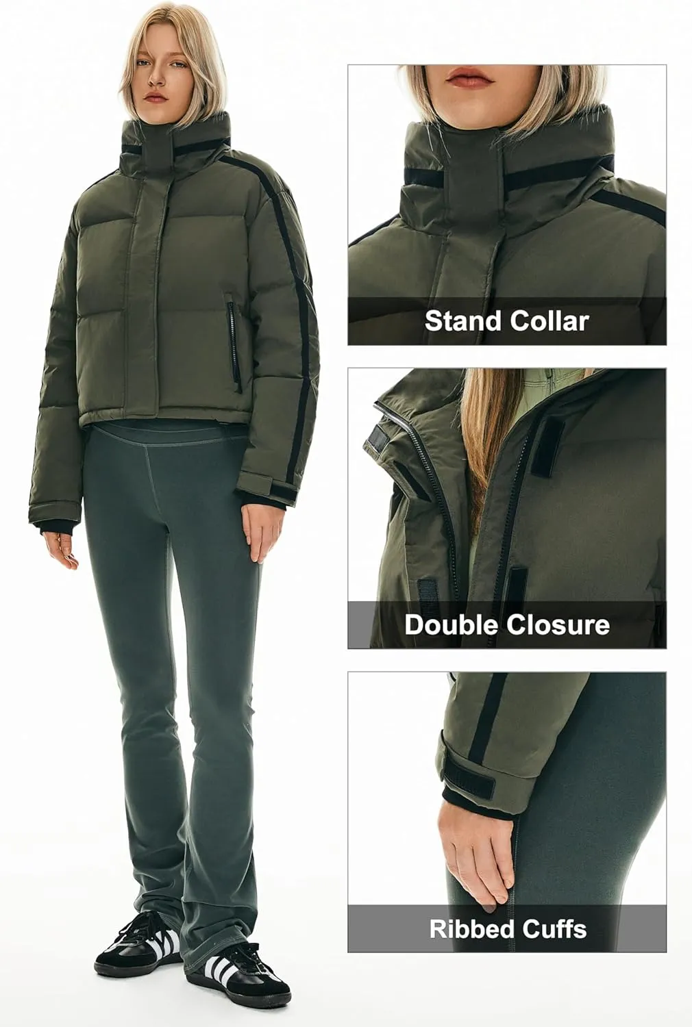 Orolay Women's Cropped Puffer Jacket Winter Stand Collar Quilted Down Coat Warm Fashion Zip Up Outerwear with Pockets