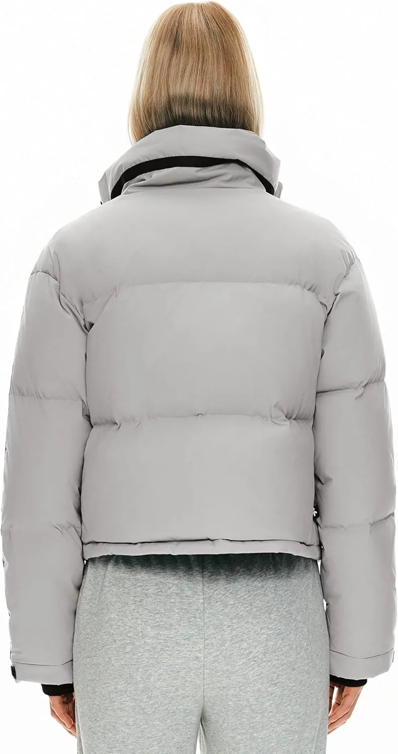 Orolay Women's Cropped Puffer Jacket Winter Stand Collar Quilted Down Coat Warm Fashion Zip Up Outerwear with Pockets