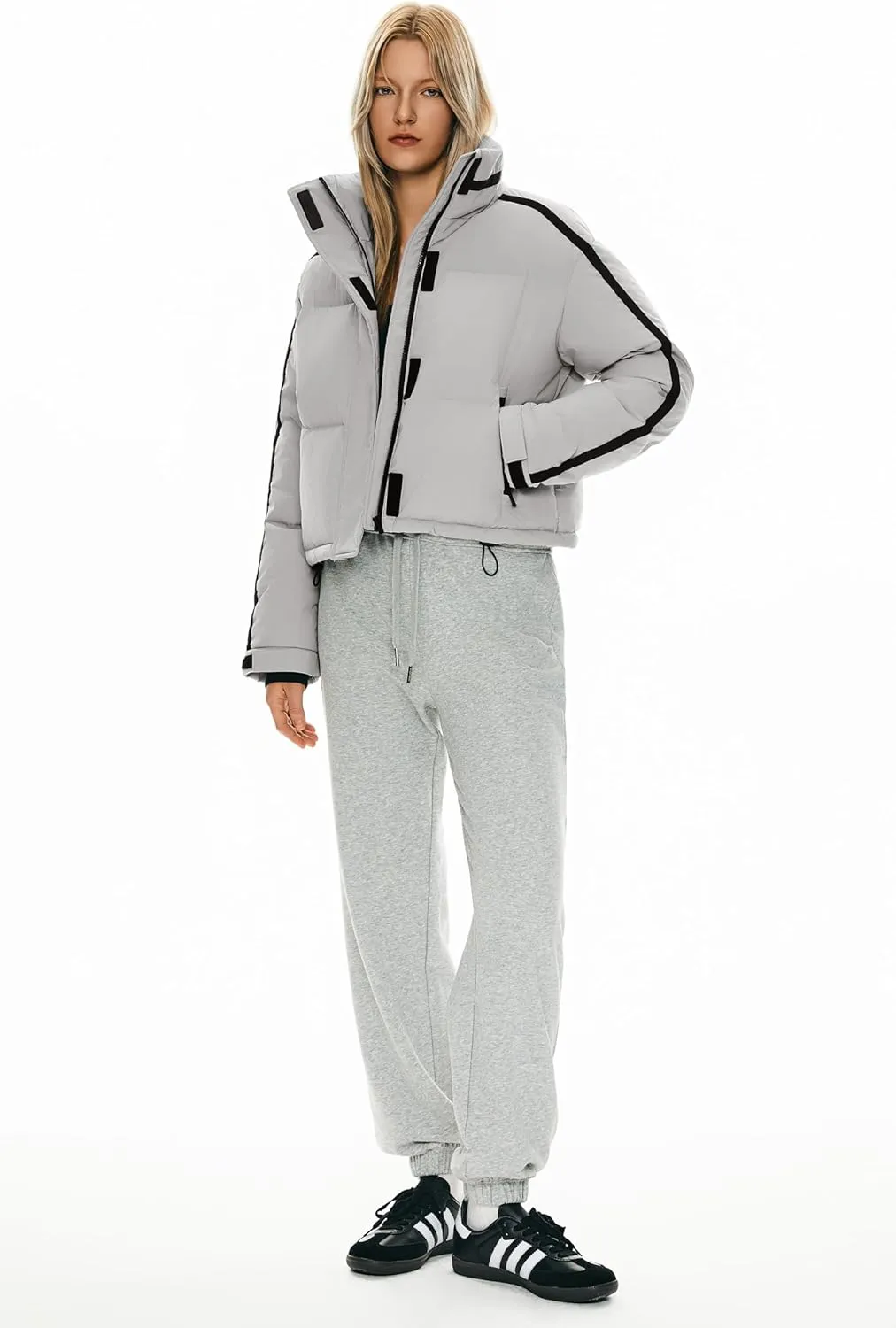 Orolay Women's Cropped Puffer Jacket Winter Stand Collar Quilted Down Coat Warm Fashion Zip Up Outerwear with Pockets