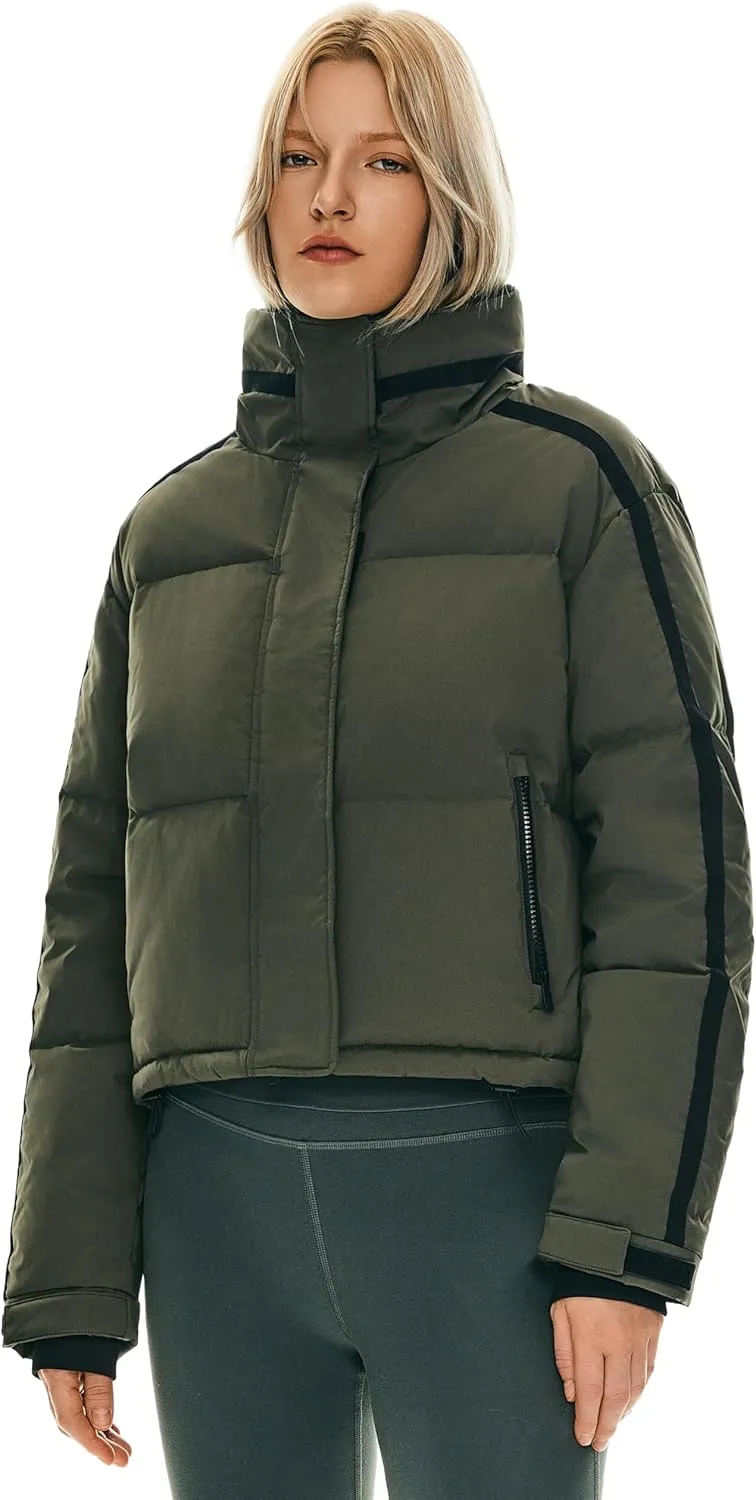Orolay Women's Cropped Puffer Jacket Winter Stand Collar Quilted Down Coat Warm Fashion Zip Up Outerwear with Pockets