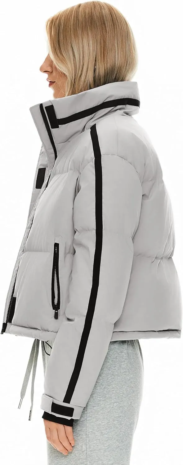 Orolay Women's Cropped Puffer Jacket Winter Stand Collar Quilted Down Coat Warm Fashion Zip Up Outerwear with Pockets