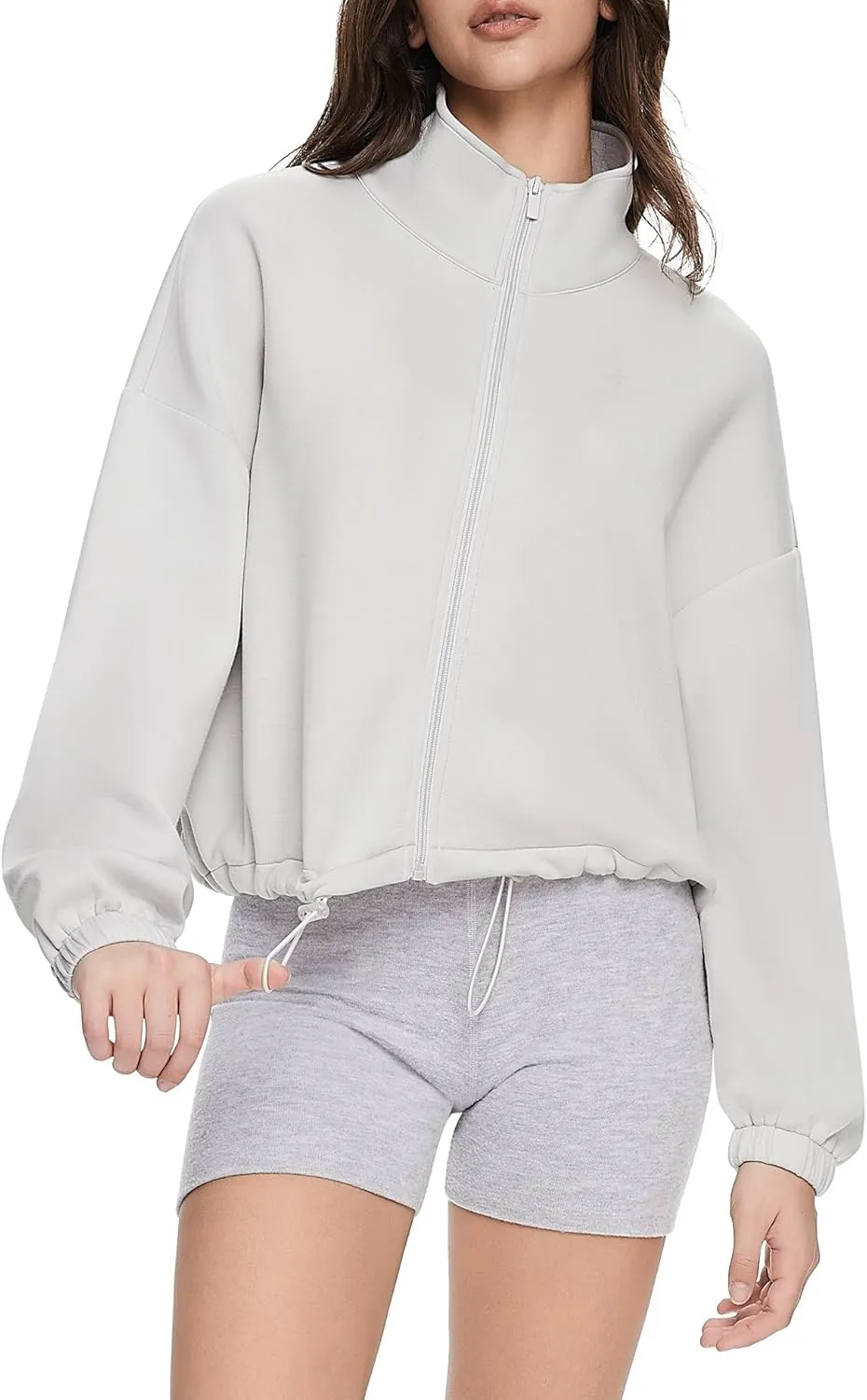 Orolay Women's Full Zip Sweatshirt - Long Sleeve Cropped Jacket Stand Collar Drawstring Casual Outerwear