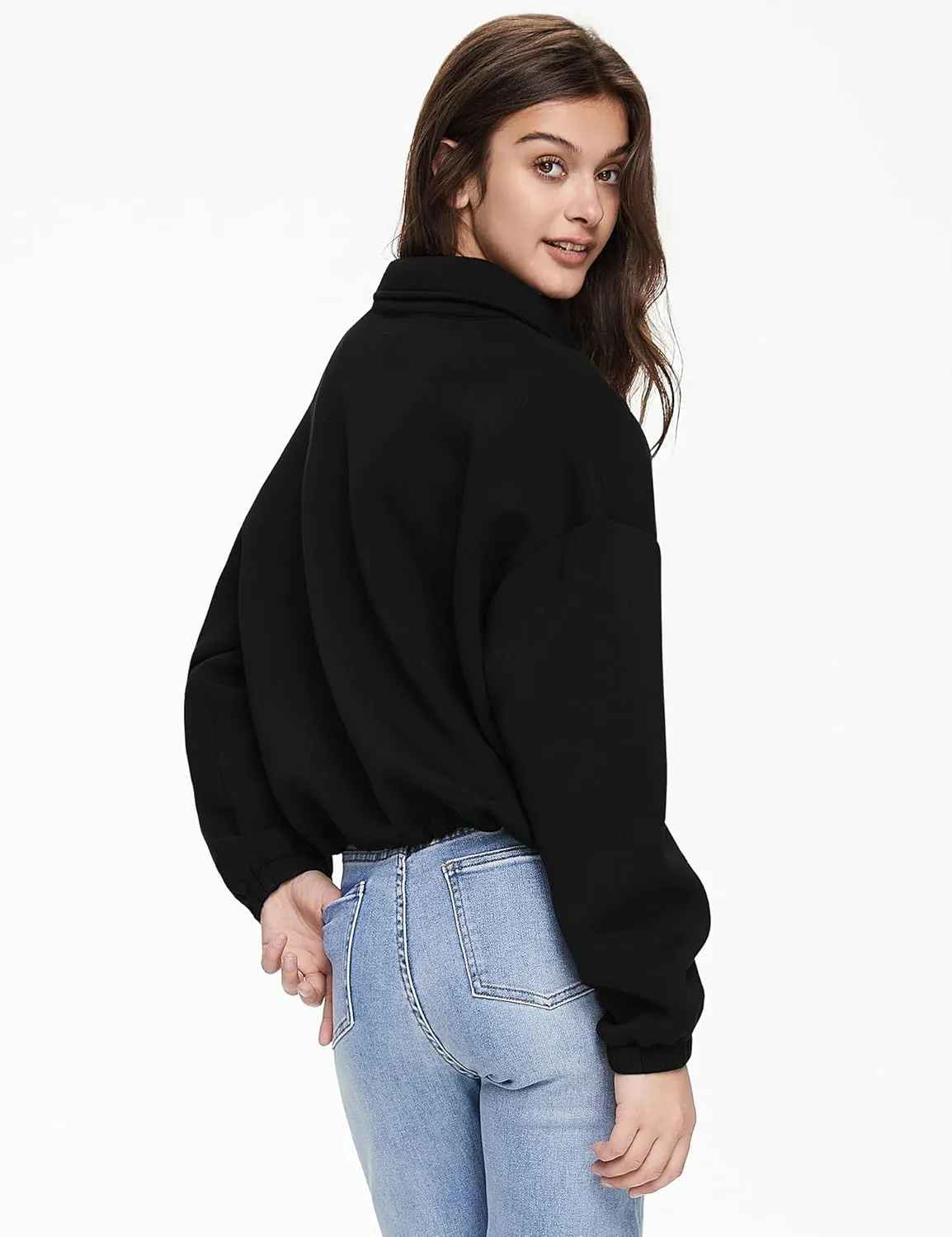Orolay Women's Full Zip Sweatshirt - Long Sleeve Cropped Jacket Stand Collar Drawstring Casual Outerwear