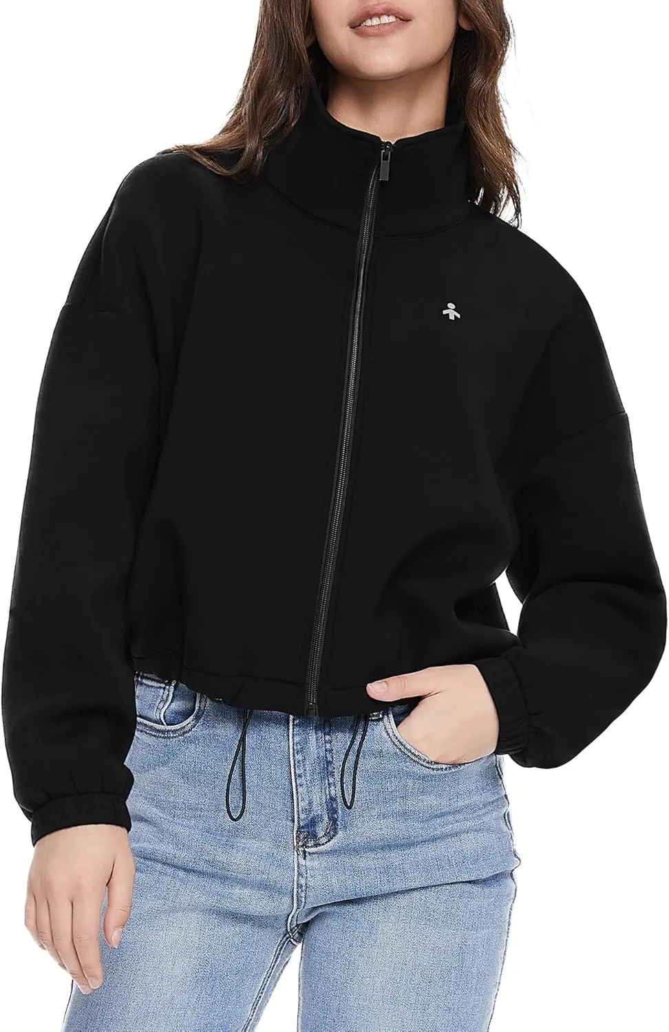 Orolay Women's Full Zip Sweatshirt - Long Sleeve Cropped Jacket Stand Collar Drawstring Casual Outerwear