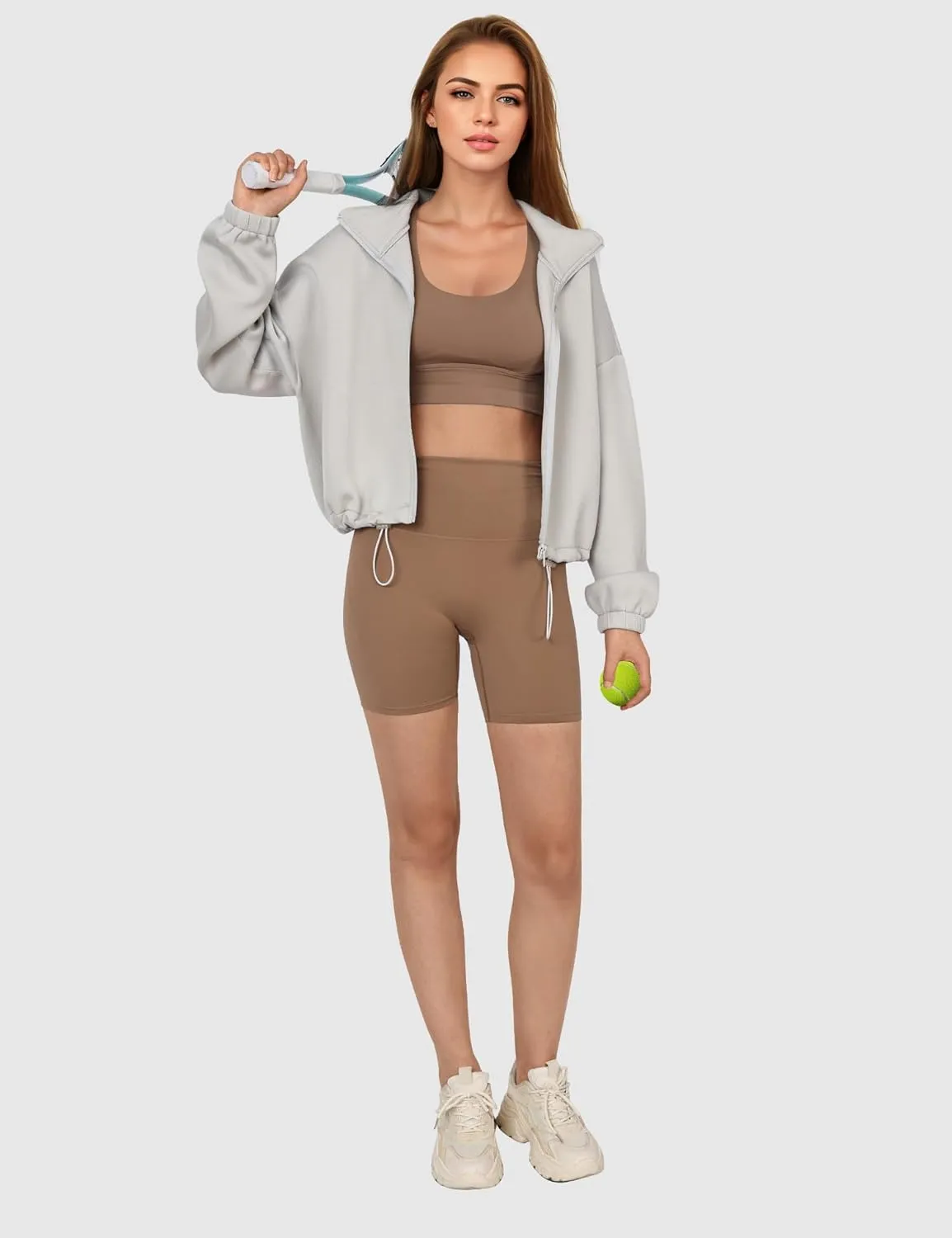 Orolay Women's Full Zip Sweatshirt - Long Sleeve Cropped Jacket Stand Collar Drawstring Casual Outerwear