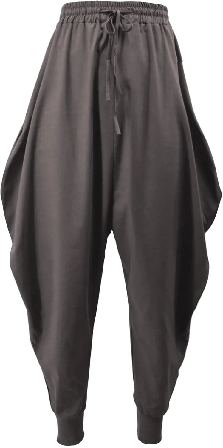 PACEIADTA Mens Casual Harem Pants Baggy Aladdin Hippie Elastic Waist Drop Crotch Trousers
