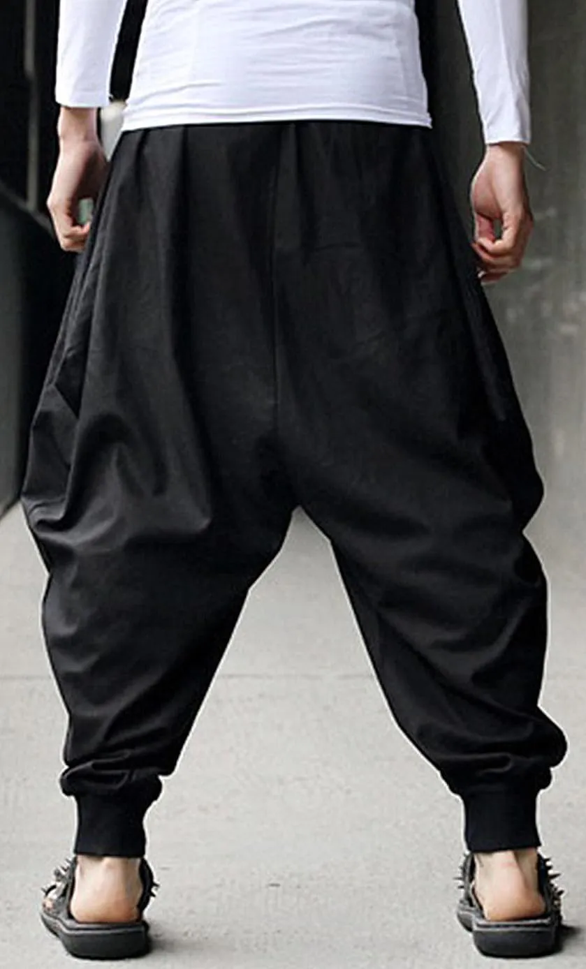 PACEIADTA Mens Casual Harem Pants Baggy Aladdin Hippie Elastic Waist Drop Crotch Trousers