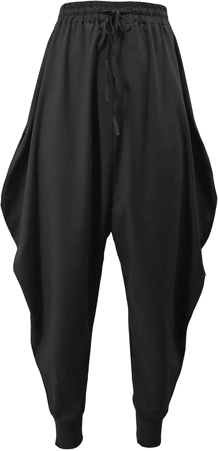 PACEIADTA Mens Casual Harem Pants Baggy Aladdin Hippie Elastic Waist Drop Crotch Trousers
