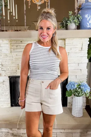 Patch Pocket Wood Button Shorts in Beige