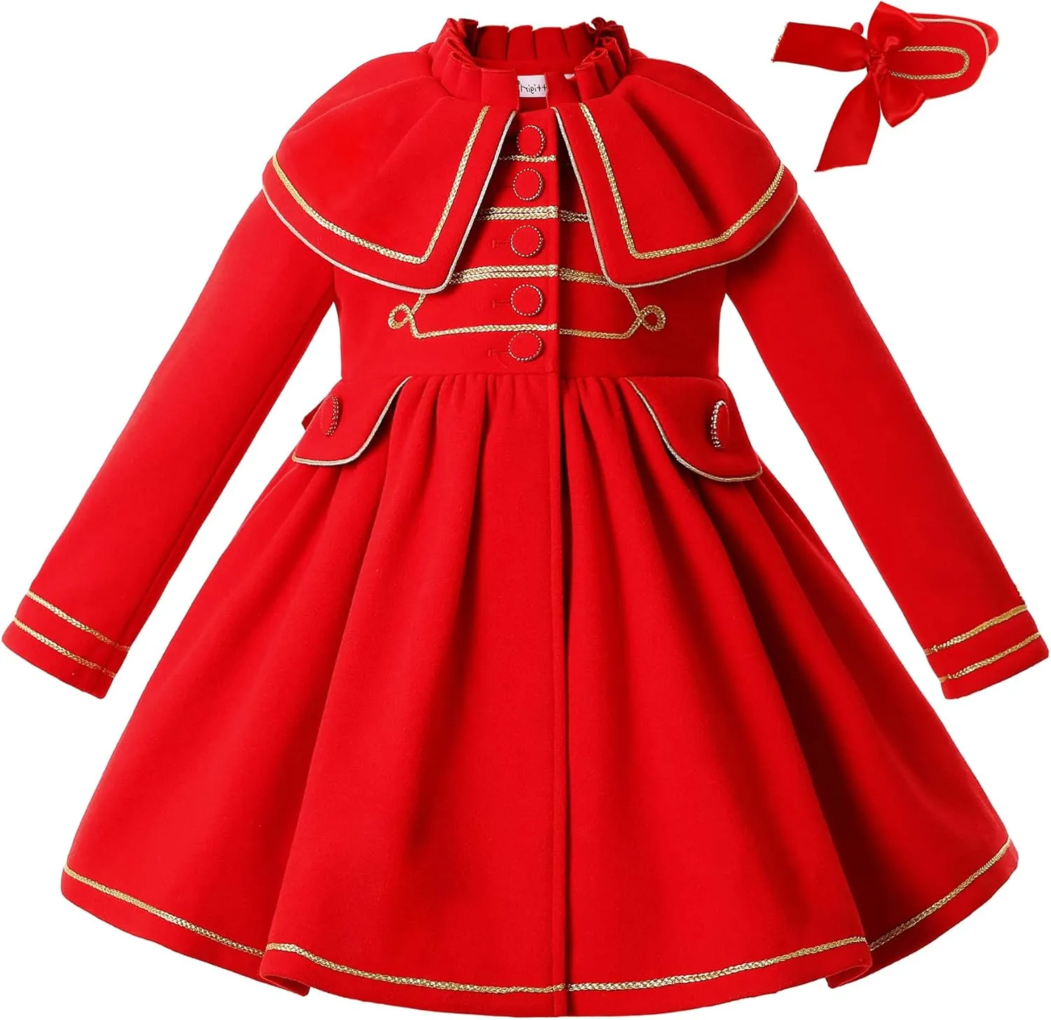 Pettigirl Girl Vintage Winter Christmas Red Trench Shawl Collar Outerwear Overcoat Outfit Toddler Kid Fashion Warm Coat