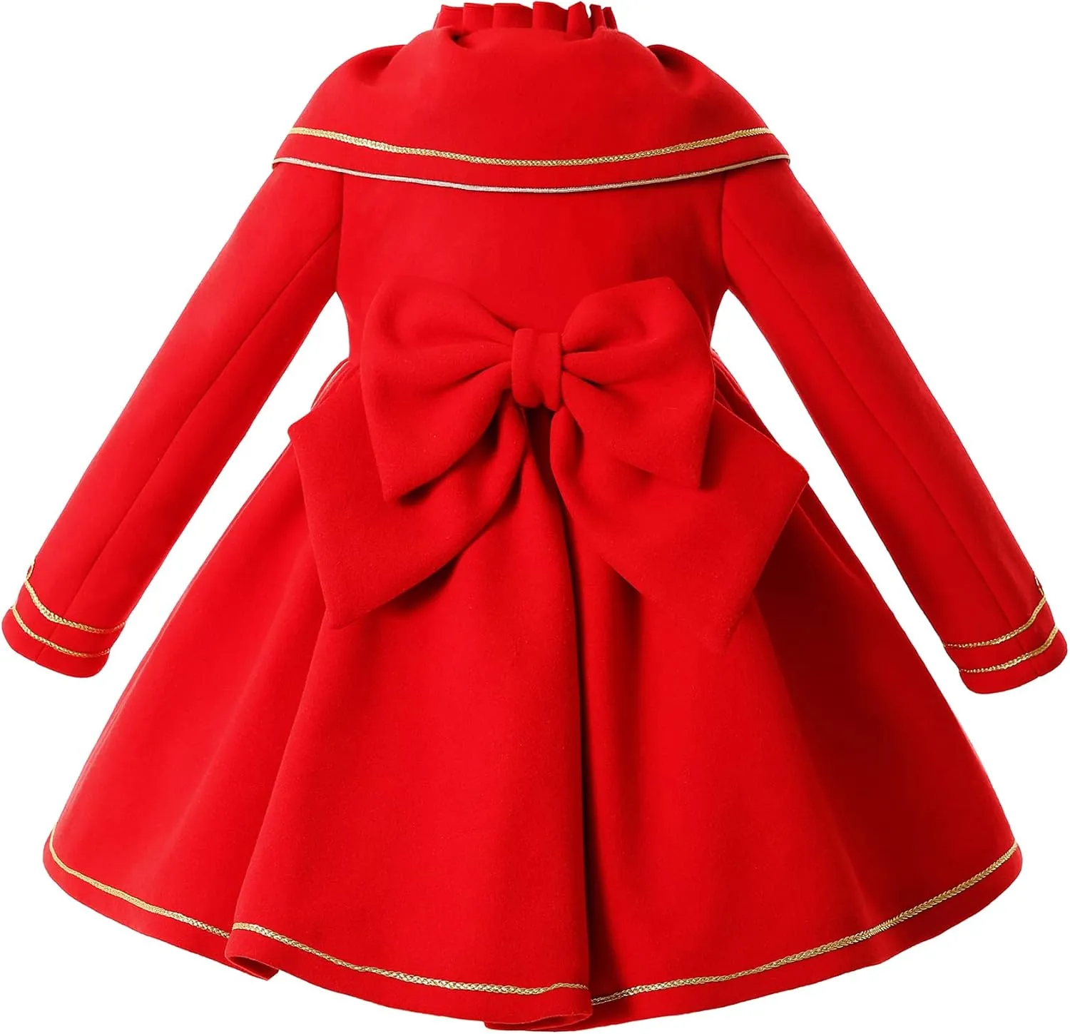 Pettigirl Girl Vintage Winter Christmas Red Trench Shawl Collar Outerwear Overcoat Outfit Toddler Kid Fashion Warm Coat