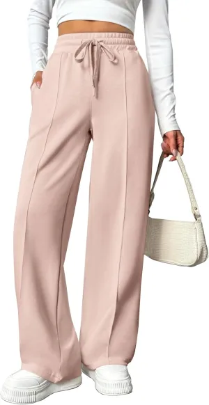 PINSPARK Wide Leg Sweatpants Women High Waisted Baggy Sweat Pants Elastic Elevated Seams Loose Active Pants with Pockets