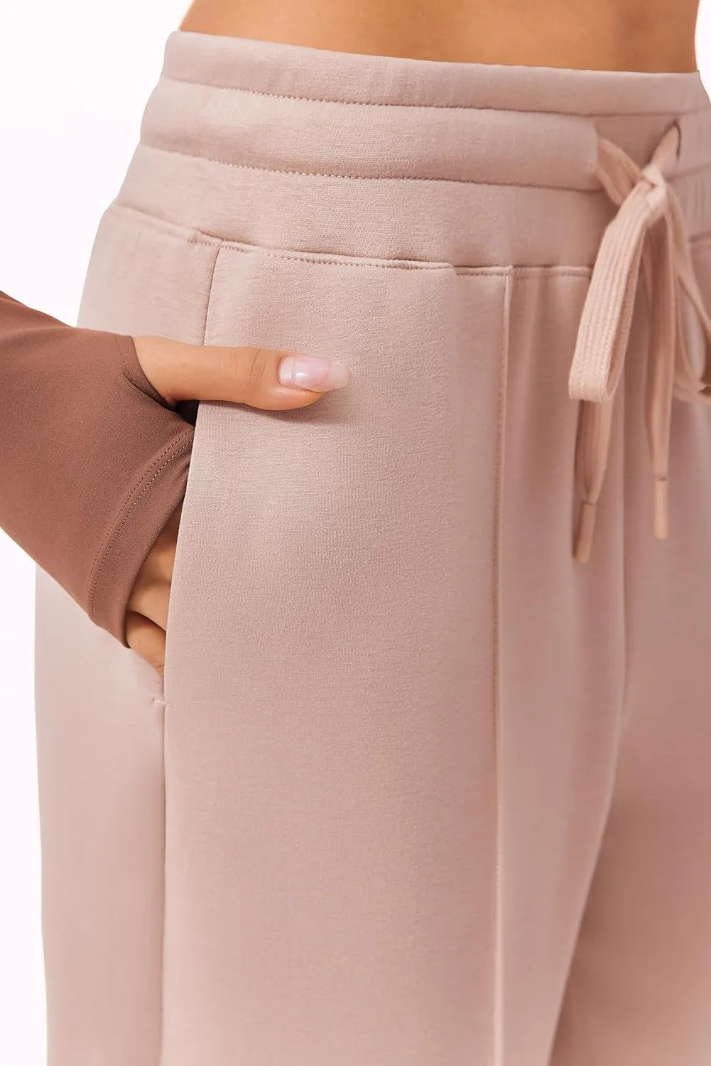 PINSPARK Wide Leg Sweatpants Women High Waisted Baggy Sweat Pants Elastic Elevated Seams Loose Active Pants with Pockets
