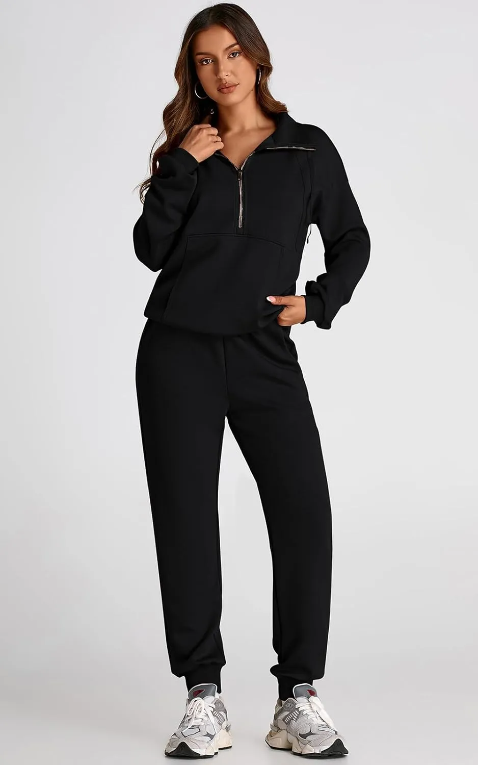 PRETTYGARDEN Long Sleeve Half Zip Sweatsuits Women 2 Piece Outfit Spring Casual Sweatshirt Sweatpants Lounge Set Tracksuit