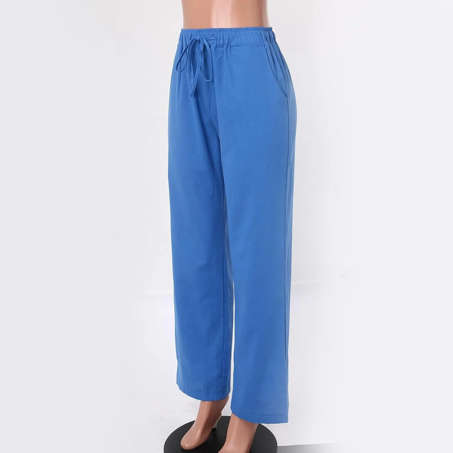 PTOLOCIF Cotton Linen Pants for Women Casual High Waist Loose Fit Drawstring Trousers with Pockets Summer Fashion Linen Pants