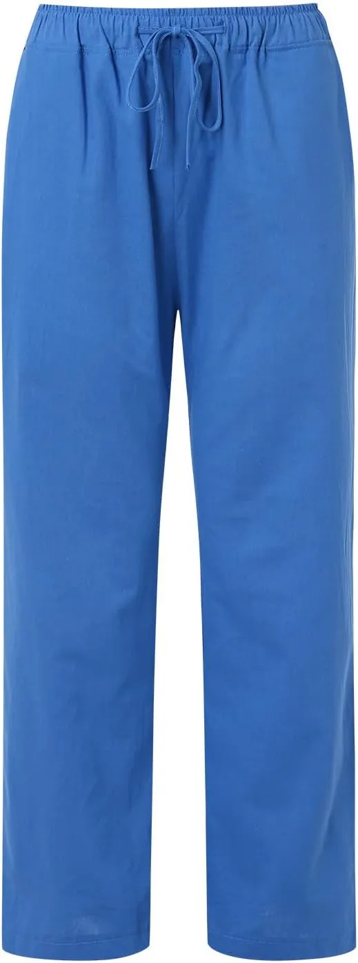 PTOLOCIF Cotton Linen Pants for Women Casual High Waist Loose Fit Drawstring Trousers with Pockets Summer Fashion Linen Pants
