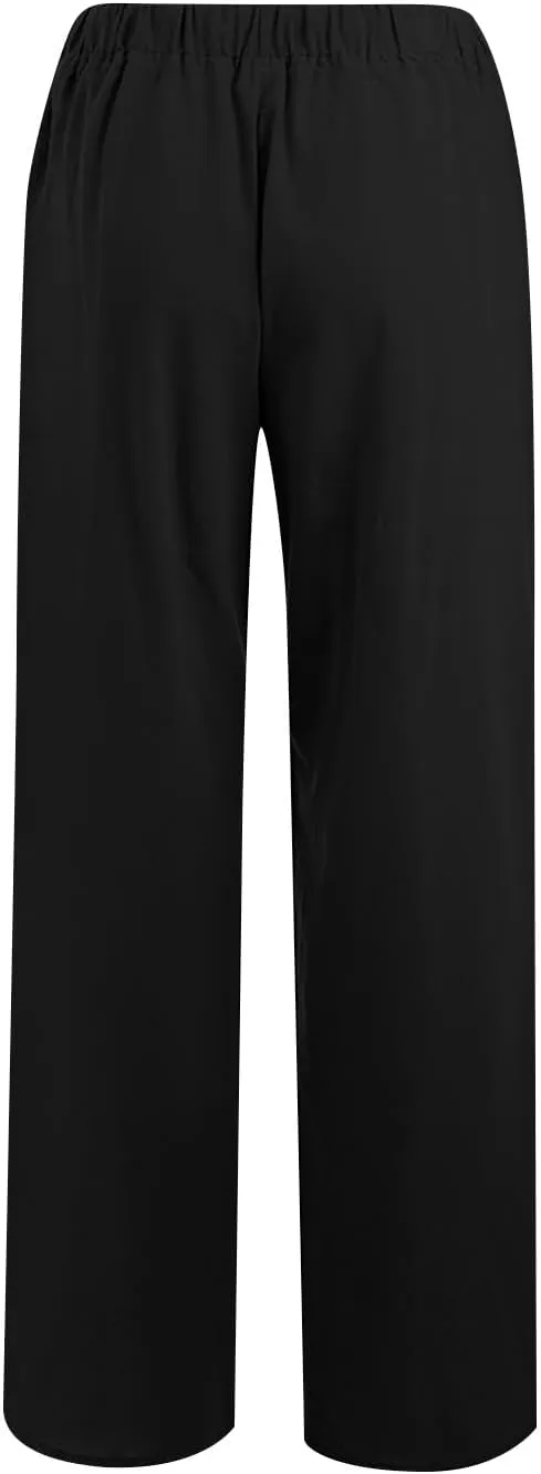 PTOLOCIF Cotton Linen Pants for Women Drawstring Back Elastic Waist Pants High Waist Casual Lounge Trousers with Pockets