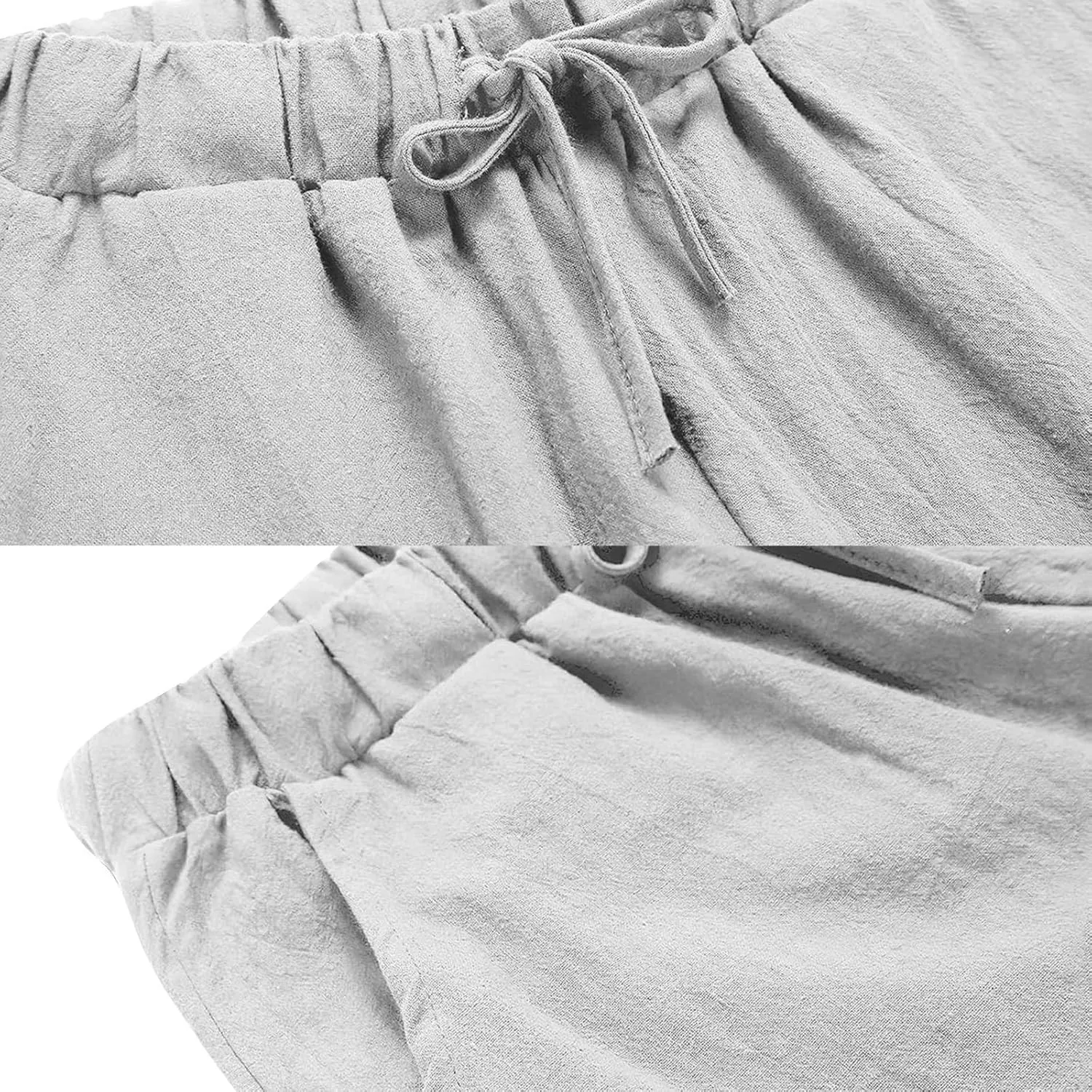 PTOLOCIF Cotton Linen Pants for Women Drawstring Back Elastic Waist Pants High Waist Casual Lounge Trousers with Pockets