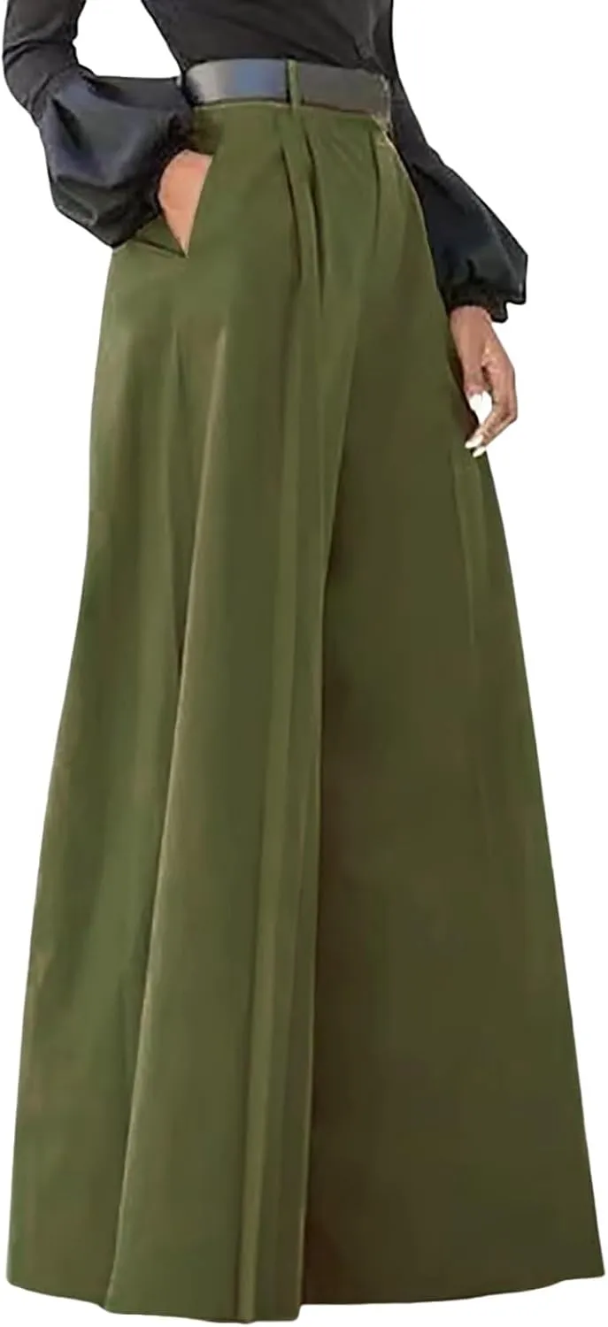 PTOLOCIF Cotton Linen Pants for Women Summer Flowy High Waisted Beach Pants Flowy Wide Leg Palazzo Trousers with Pcokets