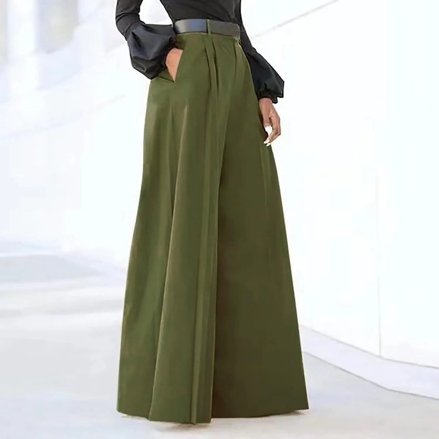 PTOLOCIF Cotton Linen Pants for Women Summer Flowy High Waisted Beach Pants Flowy Wide Leg Palazzo Trousers with Pcokets