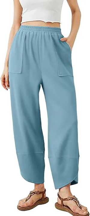 PTOLOCIF Cotton Linen Pants Women High Waisted Long Palazzo Pants Wide Leg Cotton Linen Lounge Pant Trousers with Pockets