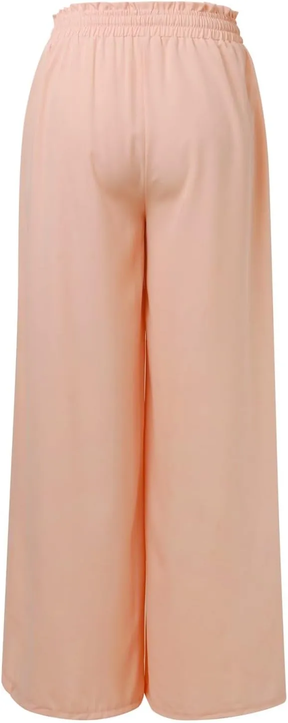 PTOLOCIF Petite Linen Pants for Women Summer Drawstring Elastic Waist Pants Wide Leg Cropped Lounge Trousers with Pockets