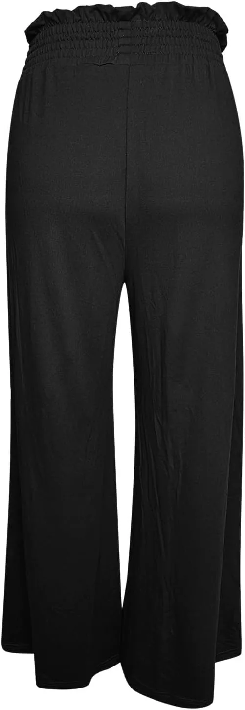 PTOLOCIF Petite Linen Pants for Women Summer Drawstring Waist Pants Wide Leg Loose Cotton Linen Palazzo Trousers with Pockets