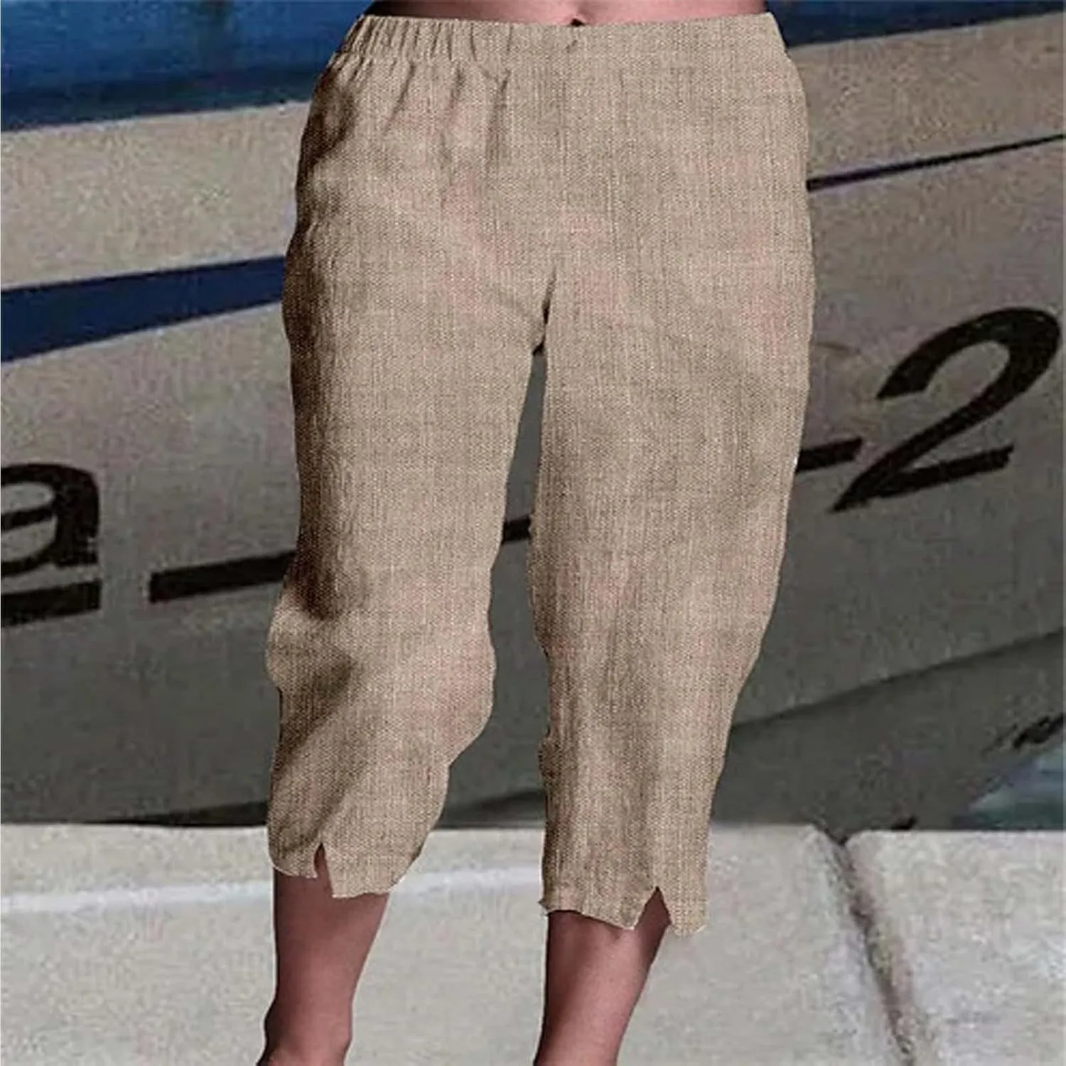 PTOLOCIF Womens Casual Cotton Linen Pants Drawstring Elastic Waist Palazzo Pants Casual Flowy Wide Leg Trousers with Pockets