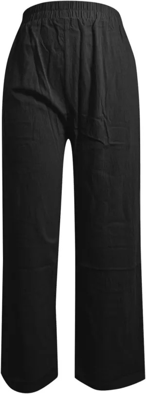 PTOLOCIF Womens Casual Cotton Linen Pants High Waist Drawstring Pants with Cotton Loose Casual Boho Trouser with Pockets