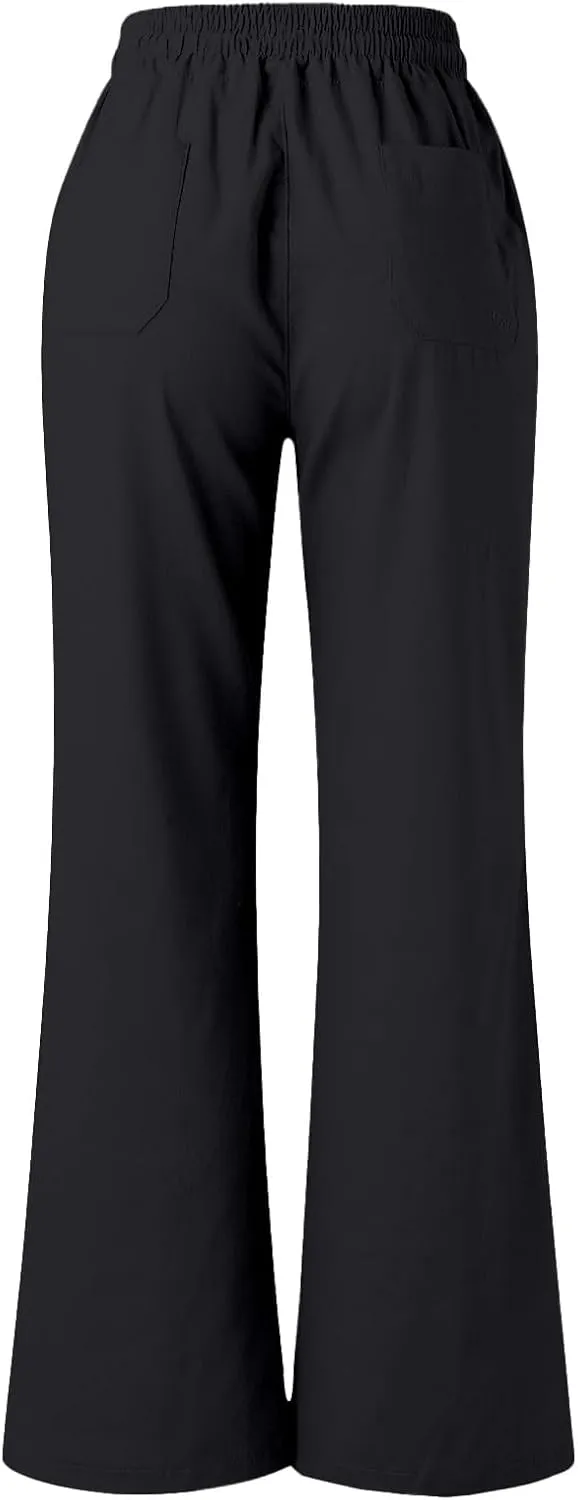 PTOLOCIF Women's Casual Cotton Linen Pants Summer Flowy High Waisted Beach Pants Flowy Wide Leg Palazzo Trousers with Pcokets