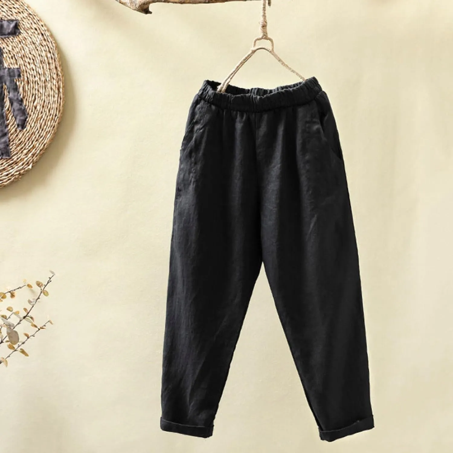 PTOLOCIF Womens Casual Linen Pants Casual High Waist Loose Fit Drawstring Trousers with Pockets Summer Fashion Linen Pants