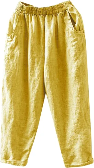 PTOLOCIF Womens Casual Linen Pants Casual High Waist Loose Fit Drawstring Trousers with Pockets Summer Fashion Linen Pants
