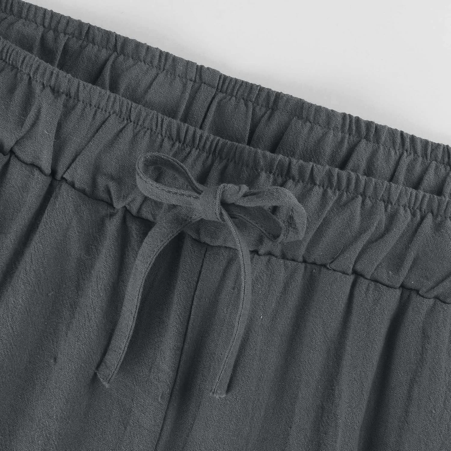 PTOLOCIF Womens Casual Linen Pants Summer Drawstring Elastic Waist Pants Wide Leg Cropped Lounge Trousers with Pockets