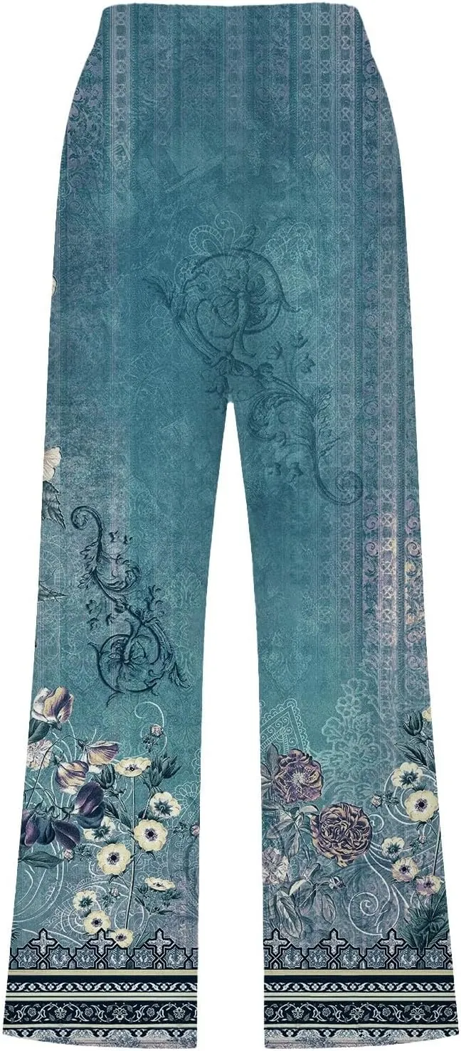 PTOLOCIF Women's Cotton Linen Pants High Waisted Long Palazzo Pants Wide Leg Cotton Linen Lounge Pant Trousers with Pockets